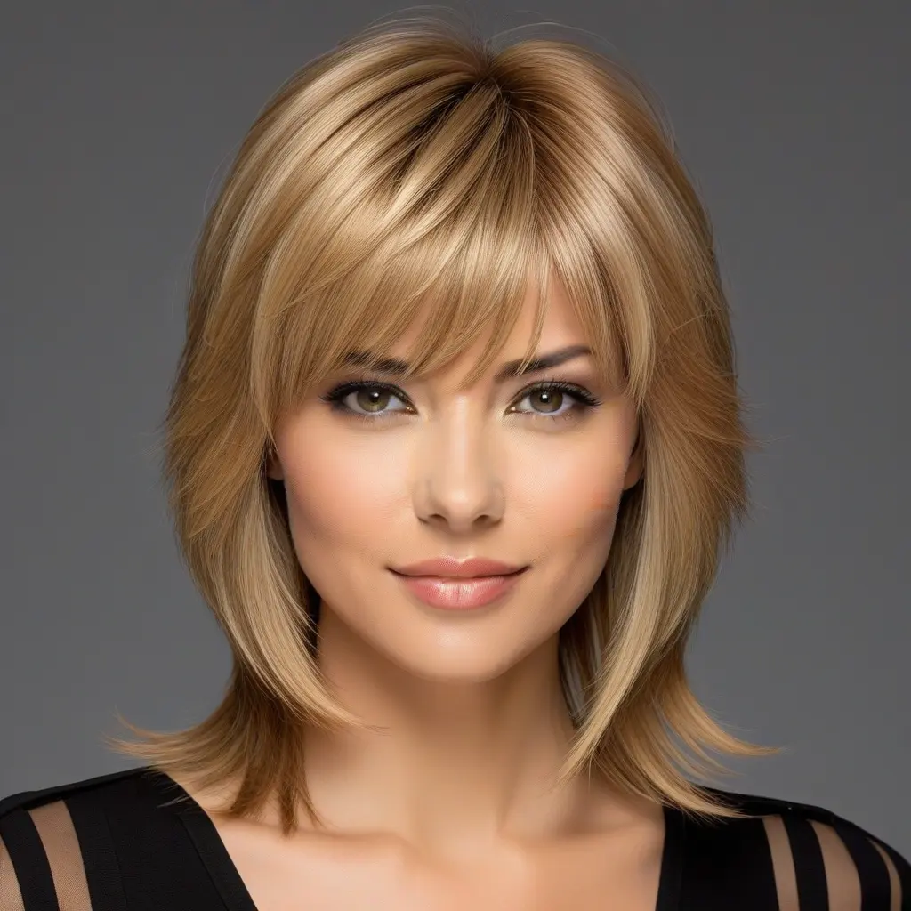 Honey Blonde Wolf Cut With Airy Bangs