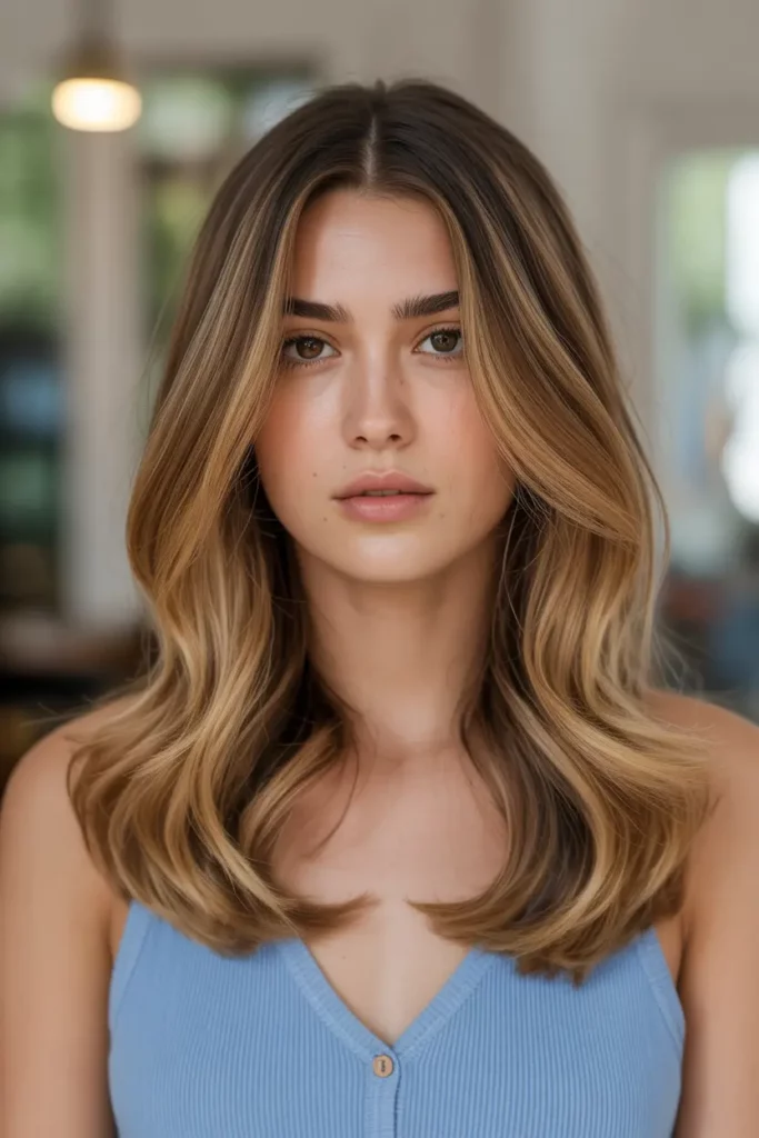 Honey Caramel Highlights with a Middle Part