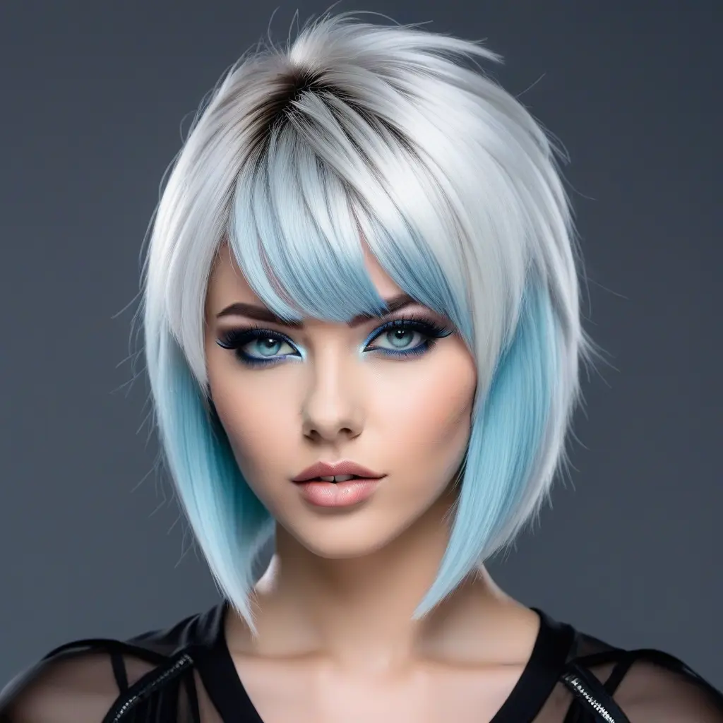 Icy Blue Bangs with Silver-Blonde Wolf Cut Icy Blue Bangs with Silver-Blonde Wolf Cut