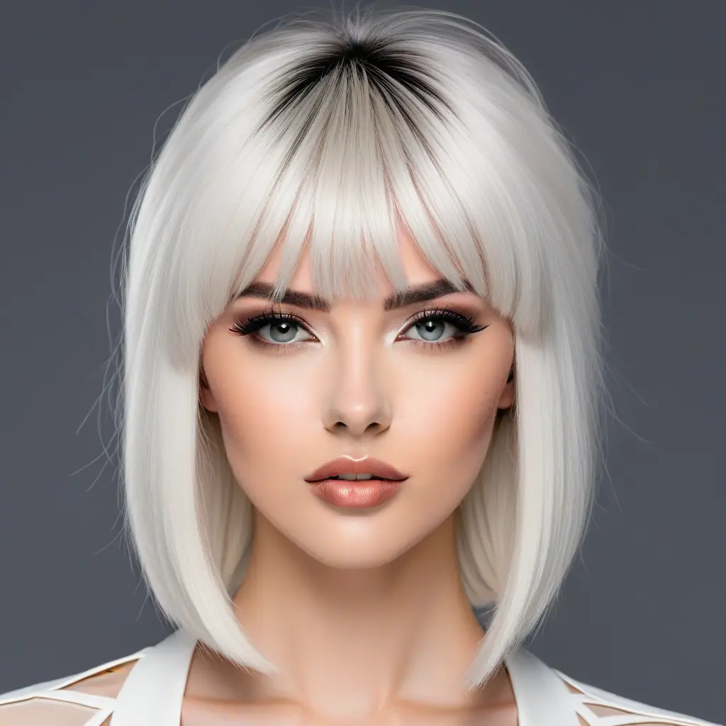 Icy Platinum Blonde Wolf Cut With Full Bangs