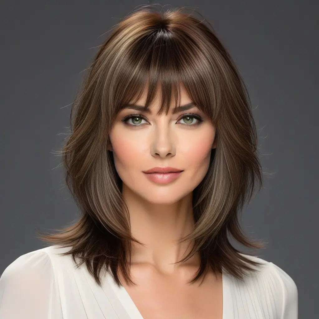 Layered Long Wolf Cut With Face-Framing Curtain Bangs