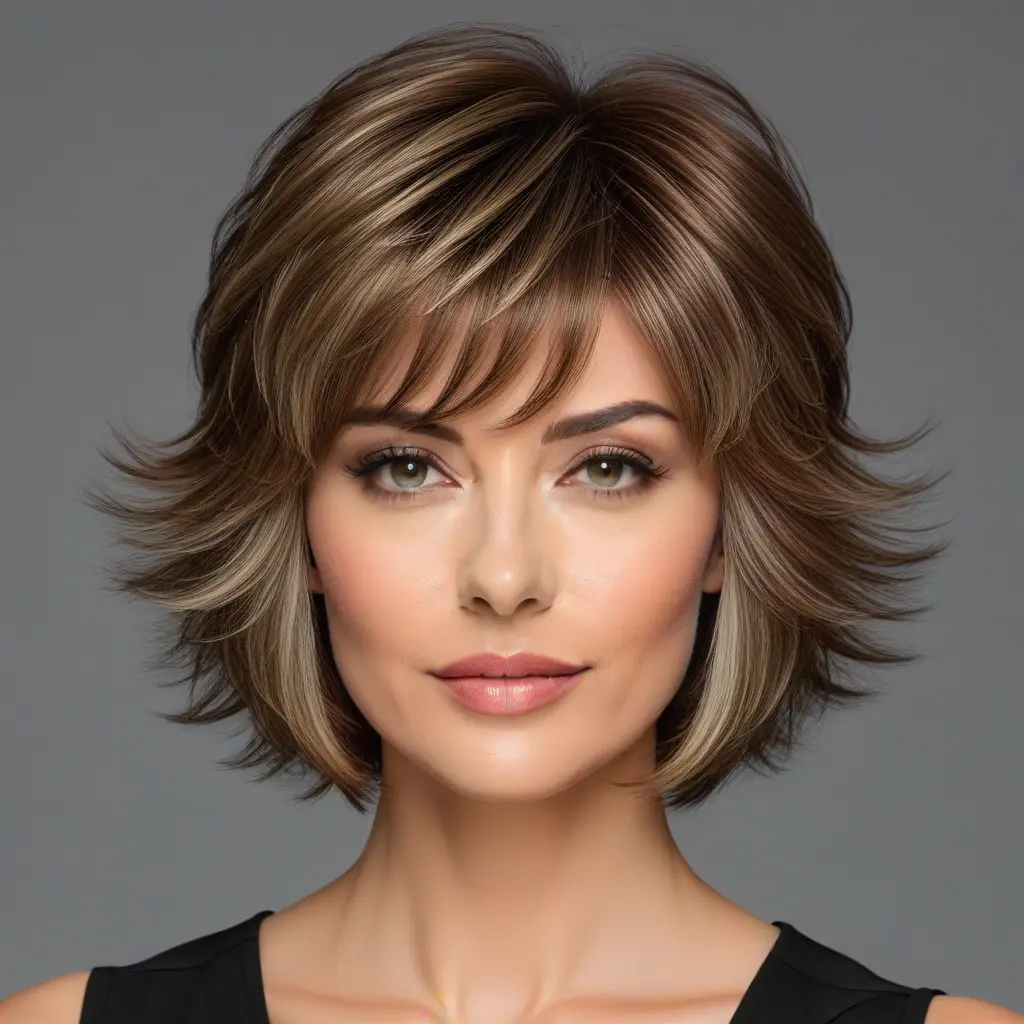 Layered Wolf Cut With Feathered Curtain Bangs