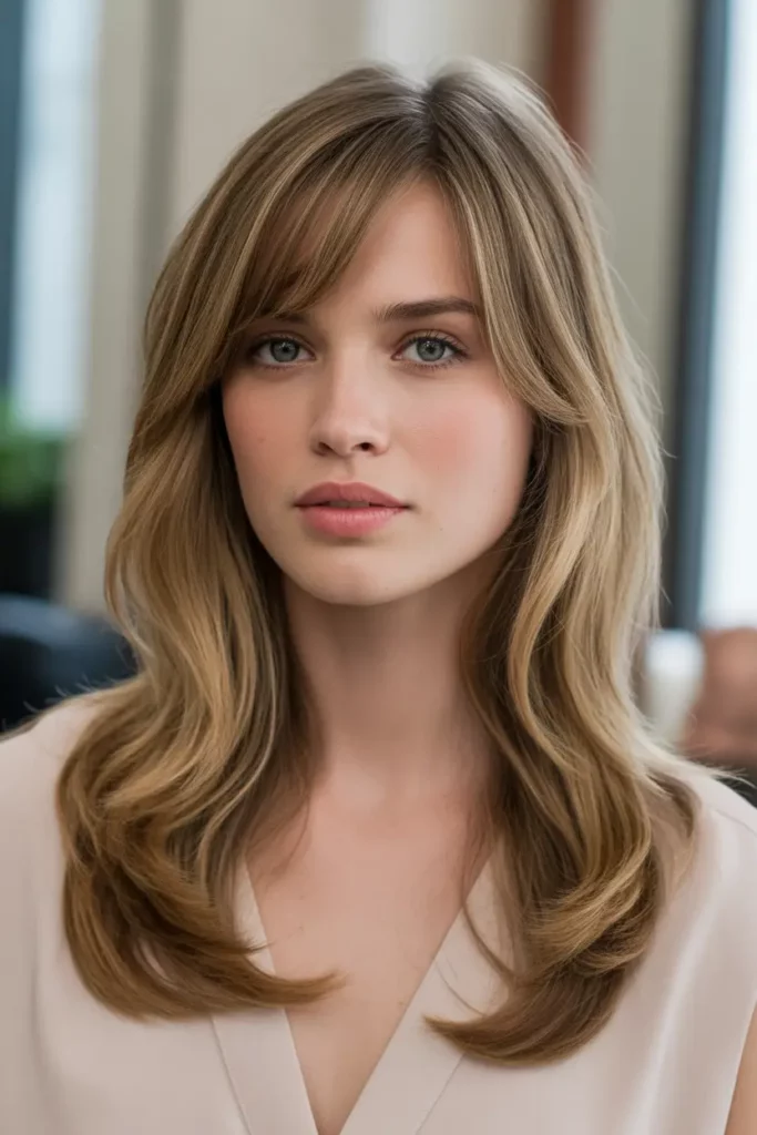 Long Layers with Side-Swept Bangs