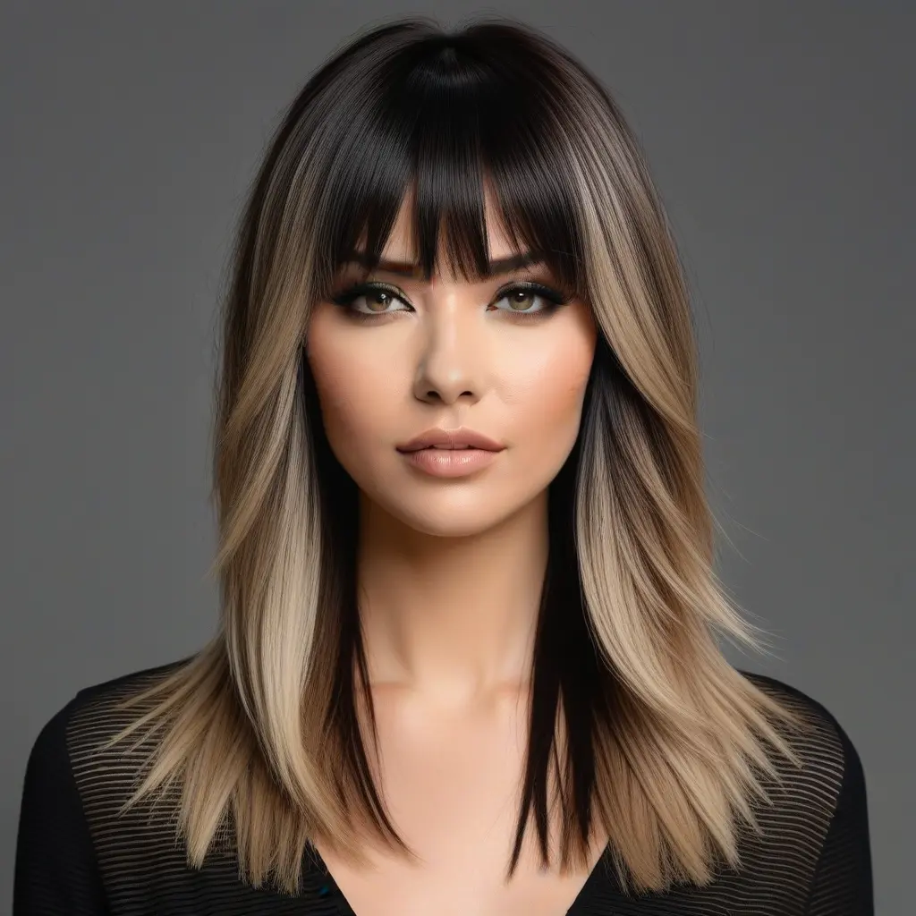 Long Wolf Cut With Curtain Bangs and Ombre Ends