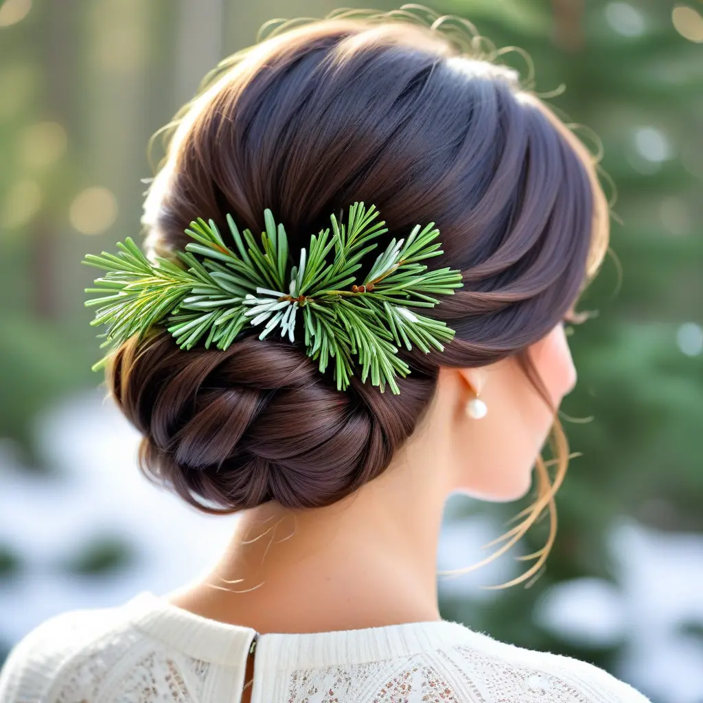 Loose Chignon with Evergreen Sprigs