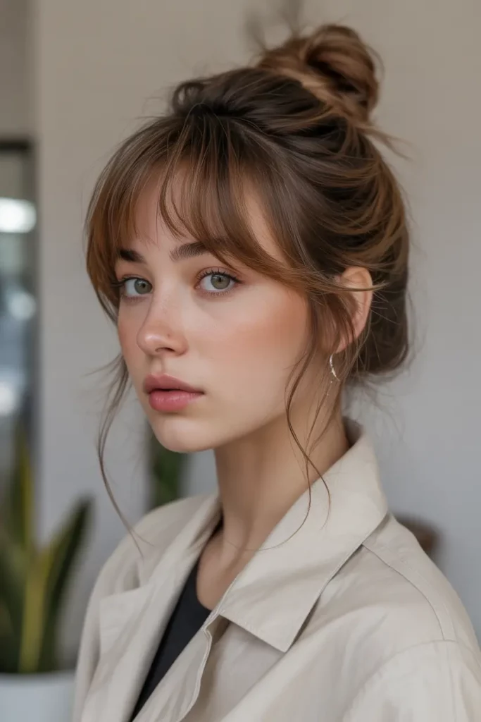 Messy Bun With Loose Bangs