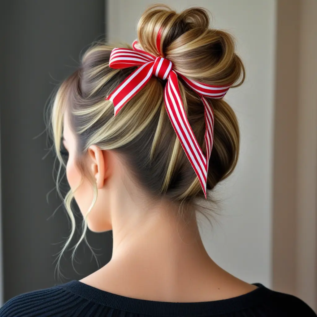 Messy Bun with Candy Cane Stripes