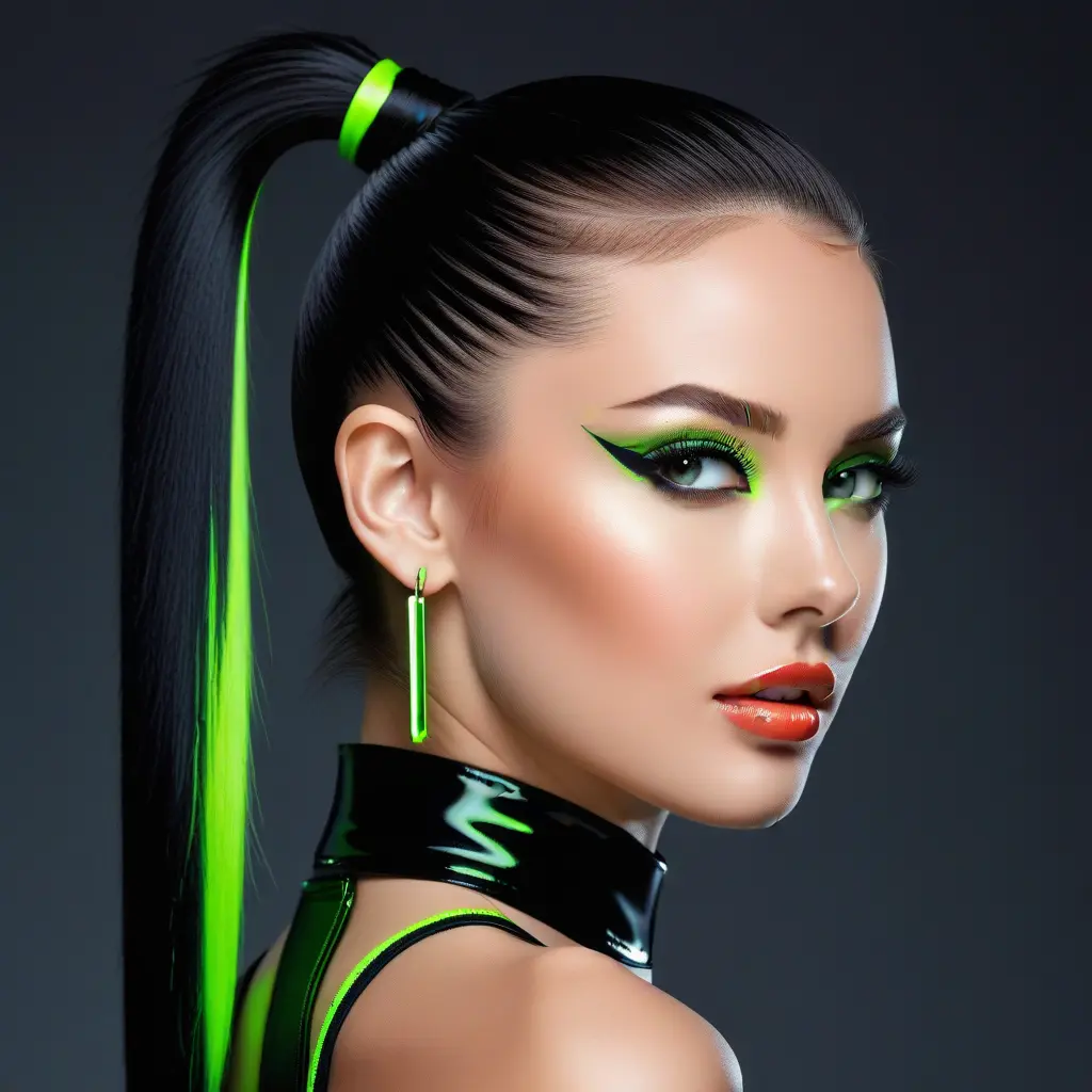 Neon Green and Black Split Ponytail