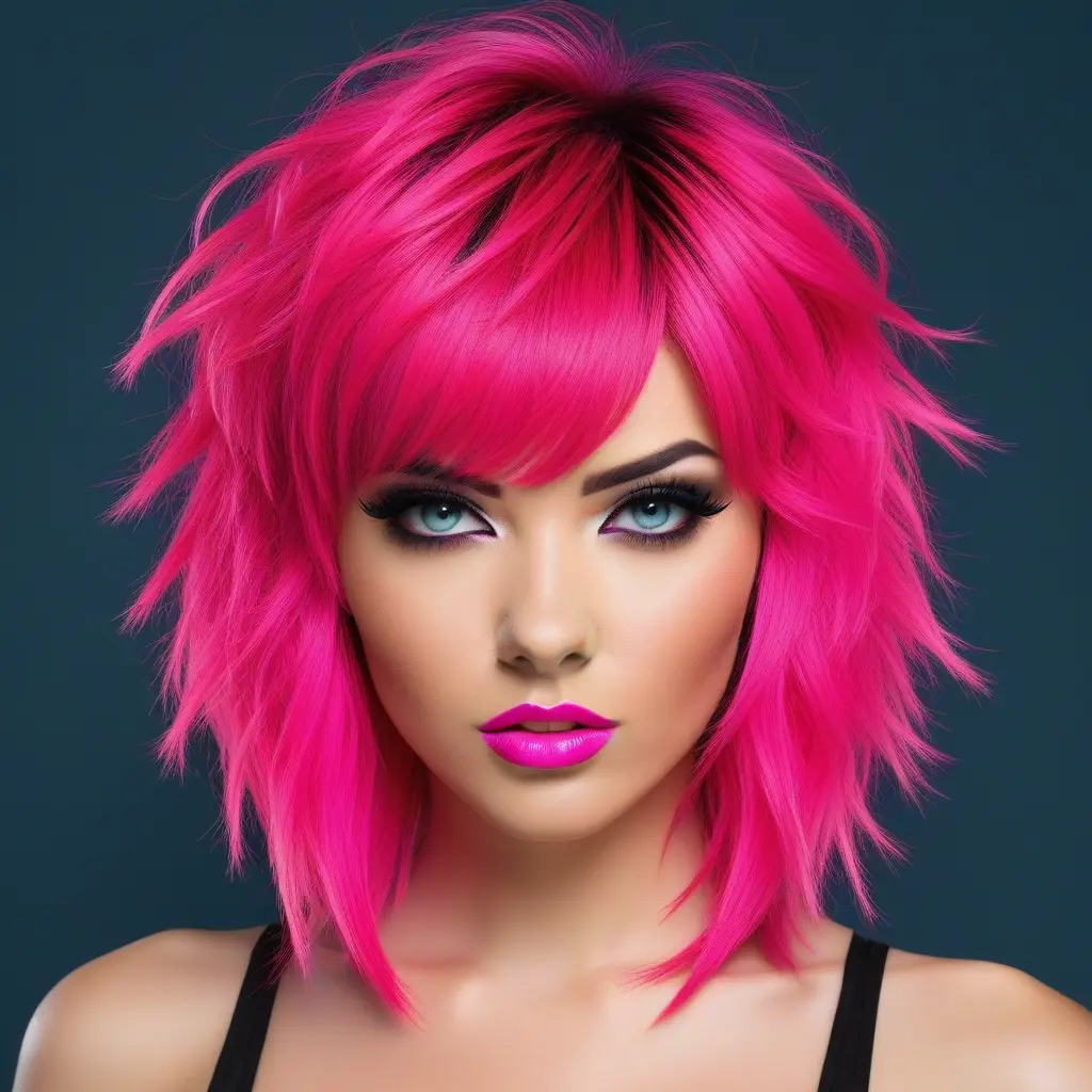 Neon Pink Bangs With Textured Layers Neon Pink Bangs With Textured Layers