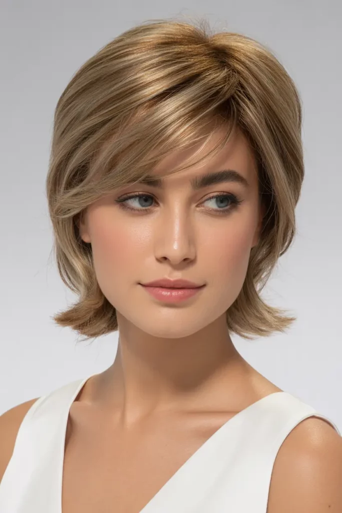 Short Butterfly Cut with Side-Swept Fringe