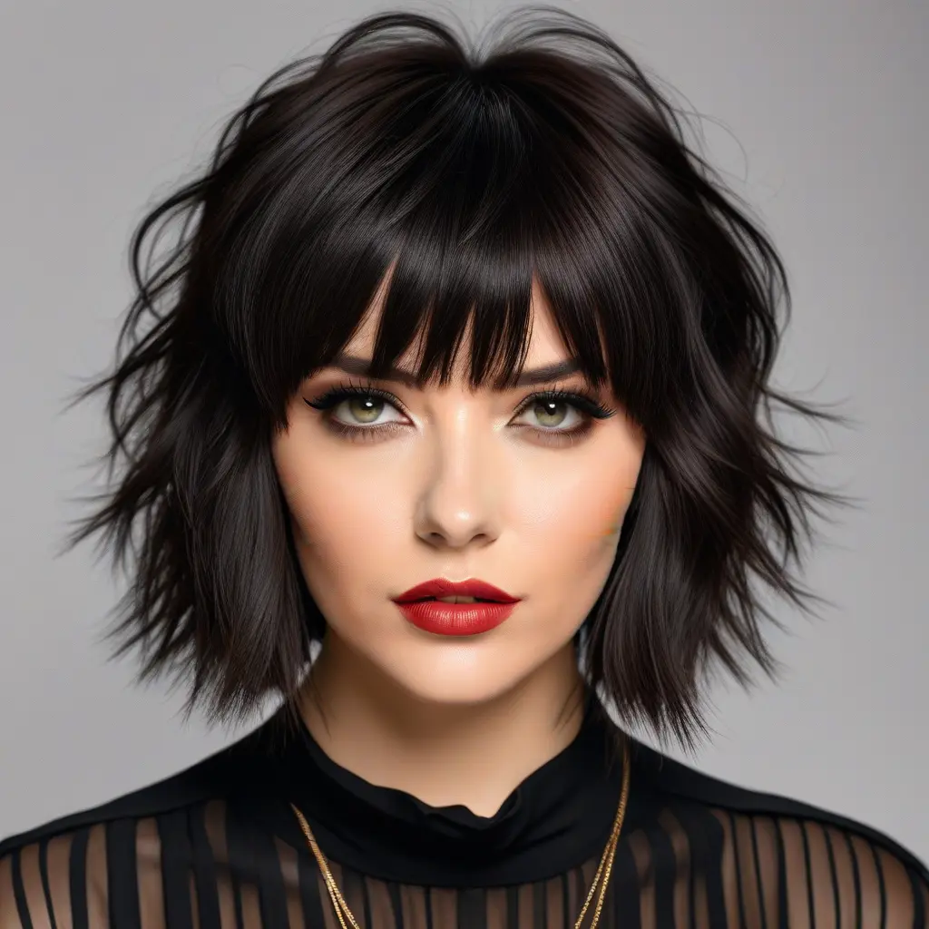 Short Choppy Wolf Cut With Bold Curtain Fringe