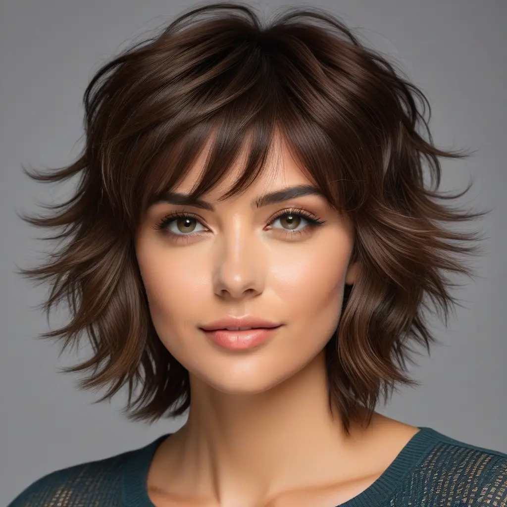 Short Messy Wolf Cut With Airy Curtain Bangs