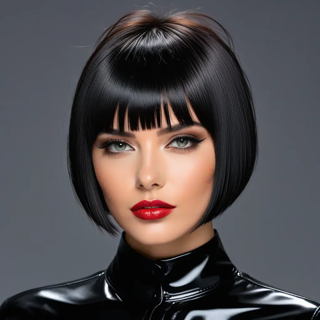Short Wet-Look Wolf Cut With Glossy Curtain Bangs