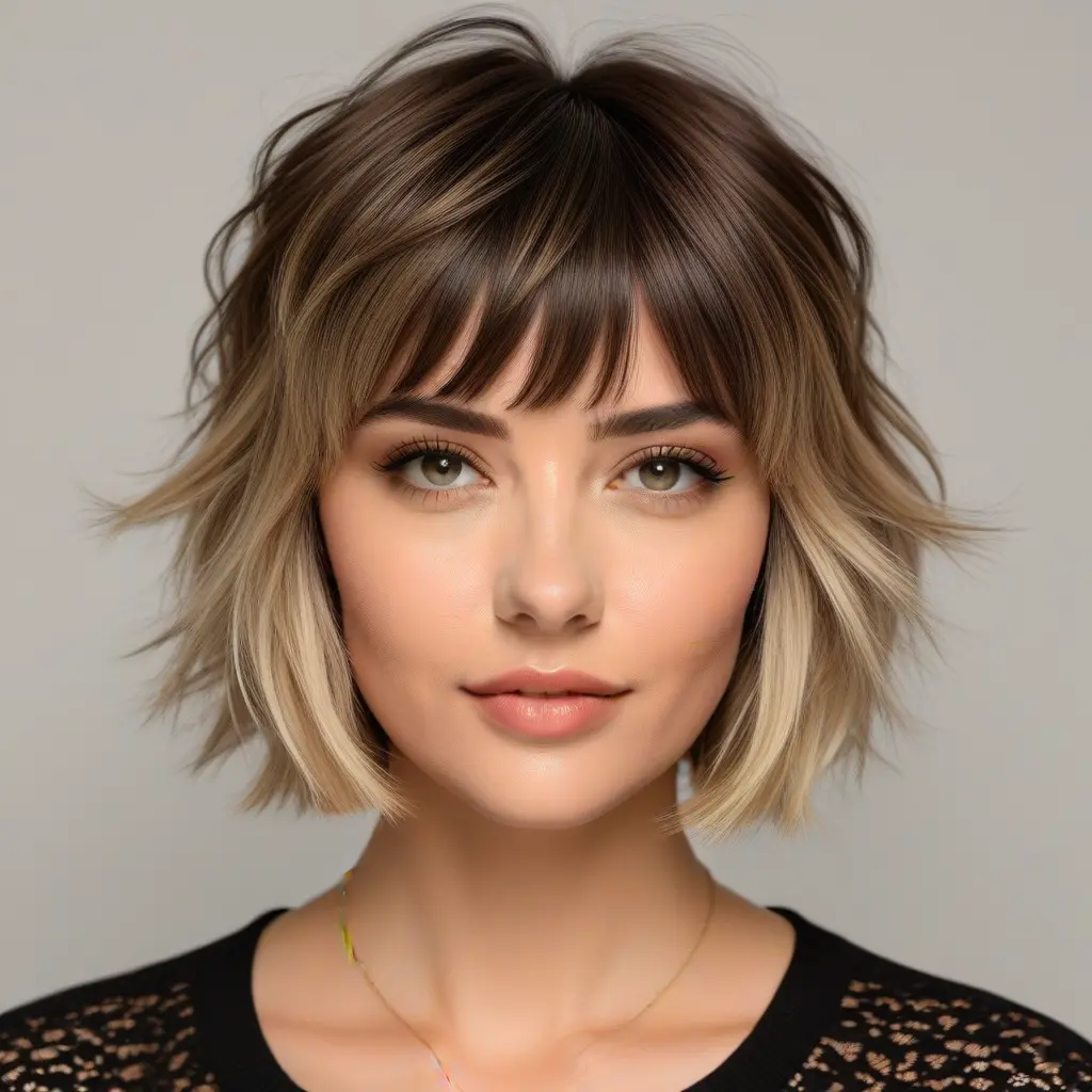 Short Wolf Cut With Curtain Bangs and Natural Roots