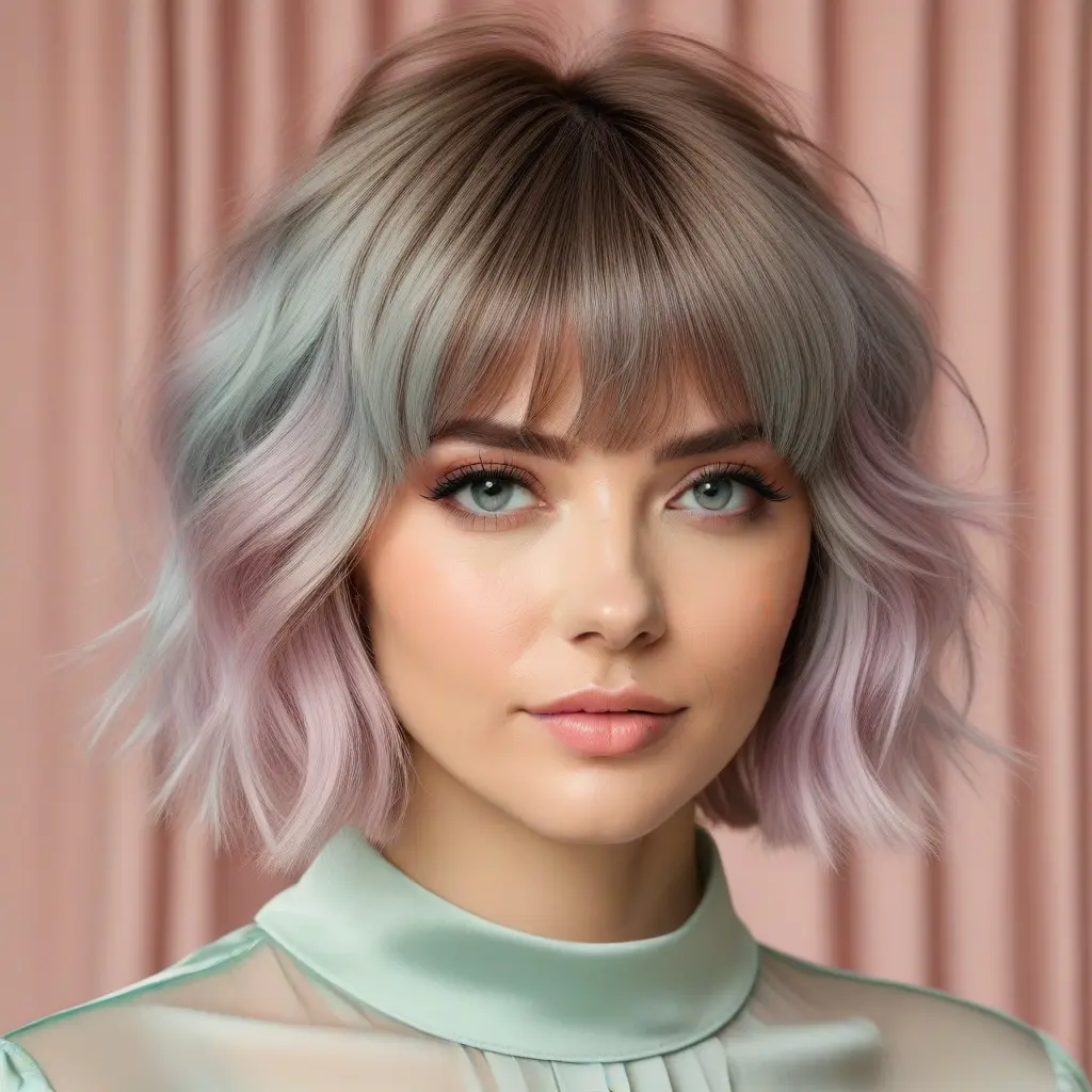 Short Wolf Cut With Pastel Curtain Bangs