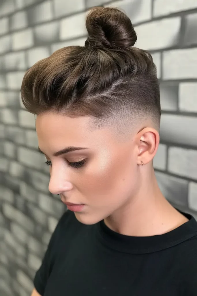 Side Shave with Twisted Top Knot