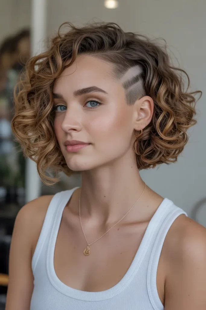 Side Shaved Curly Bob