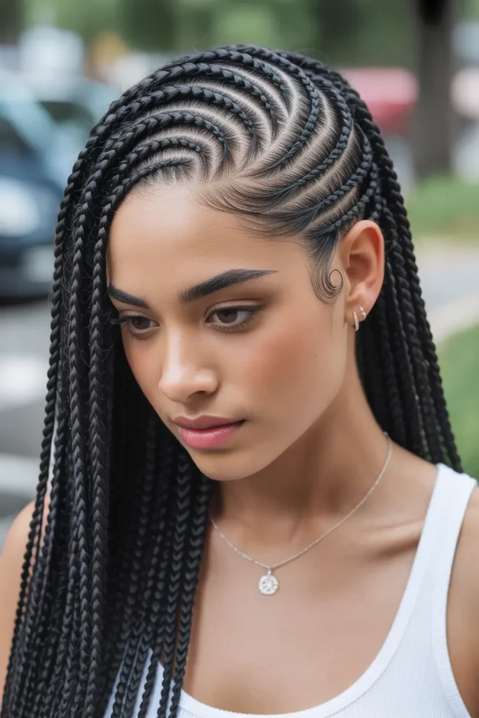 Side-Swept Swirl Cornrows