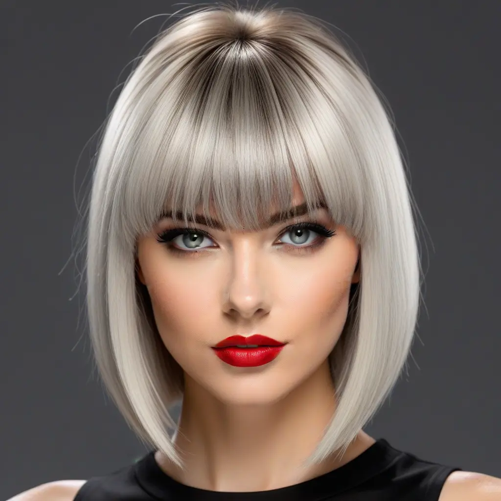 Silver Blonde Wolf Cut With Blunt Bangs
