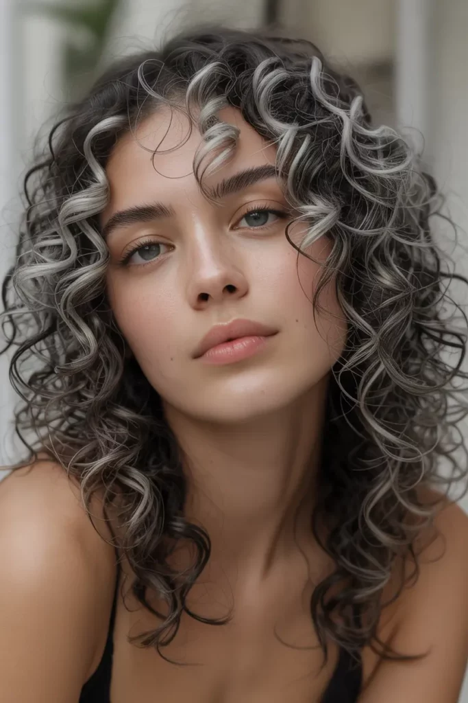 Silver Foil Highlights on Curly Hair