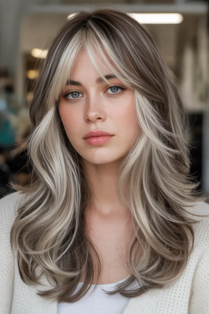 Silver Highlights with Long Curtain Bangs
