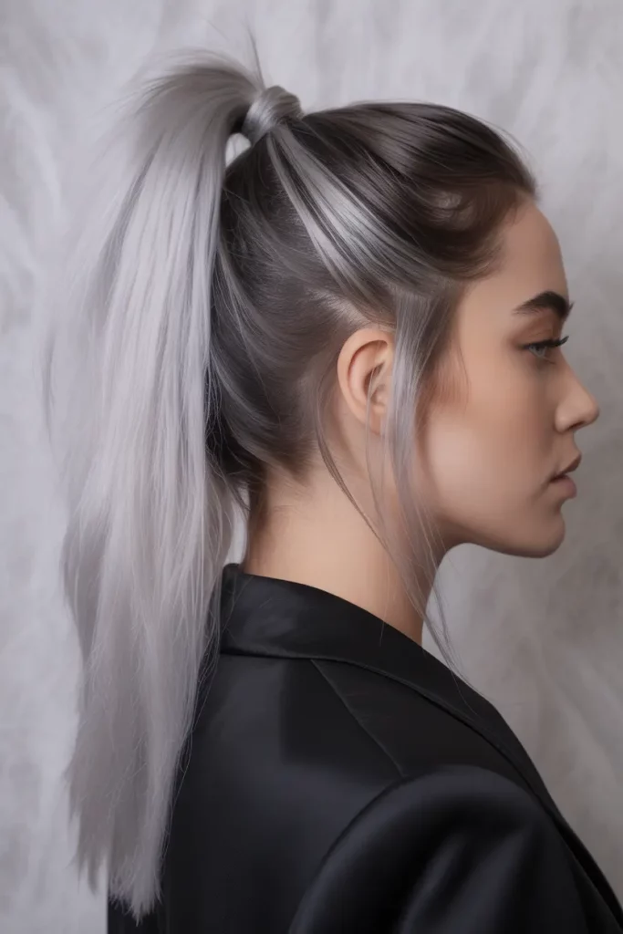 Silver Highlights with Sleek Ponytail