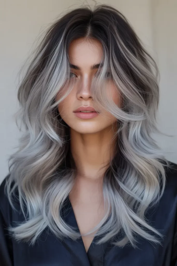 Silver Ombre on Long Layers