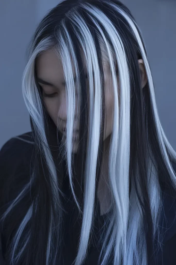 Silver Streaks on Jet Black Hair