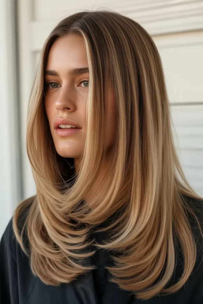 Sleek Long Layers with Soft Highlights