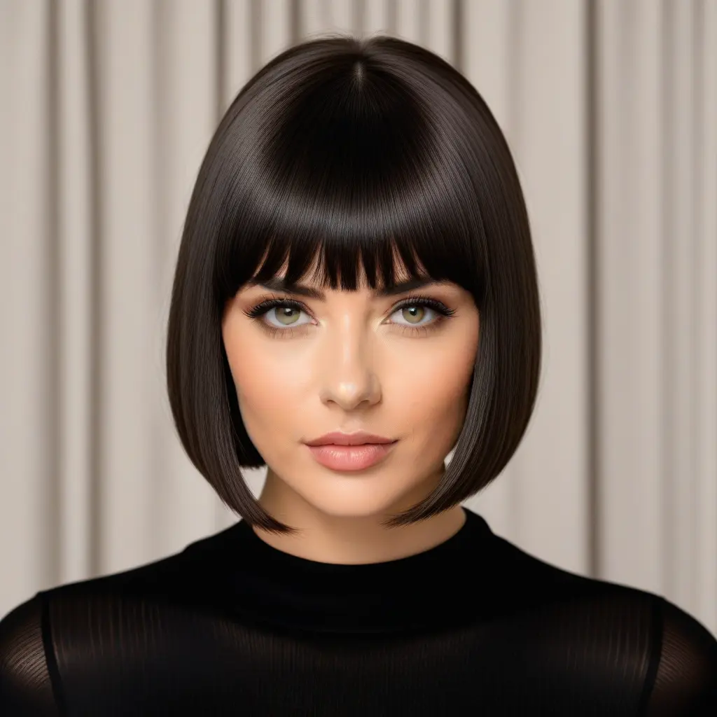 Sleek Short Wolf Cut With Centered Curtain Bangs