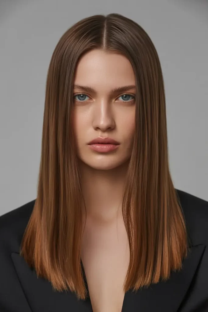 Sleek Straight Hair with Center Part