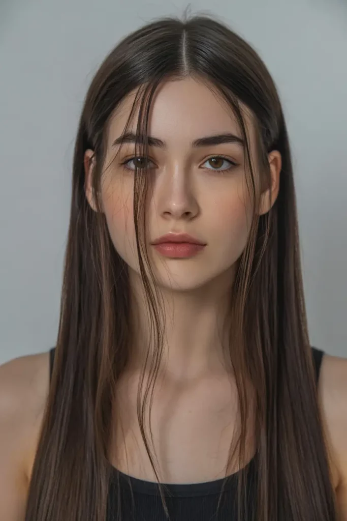Sleek Straight Long Hair With Middle Part