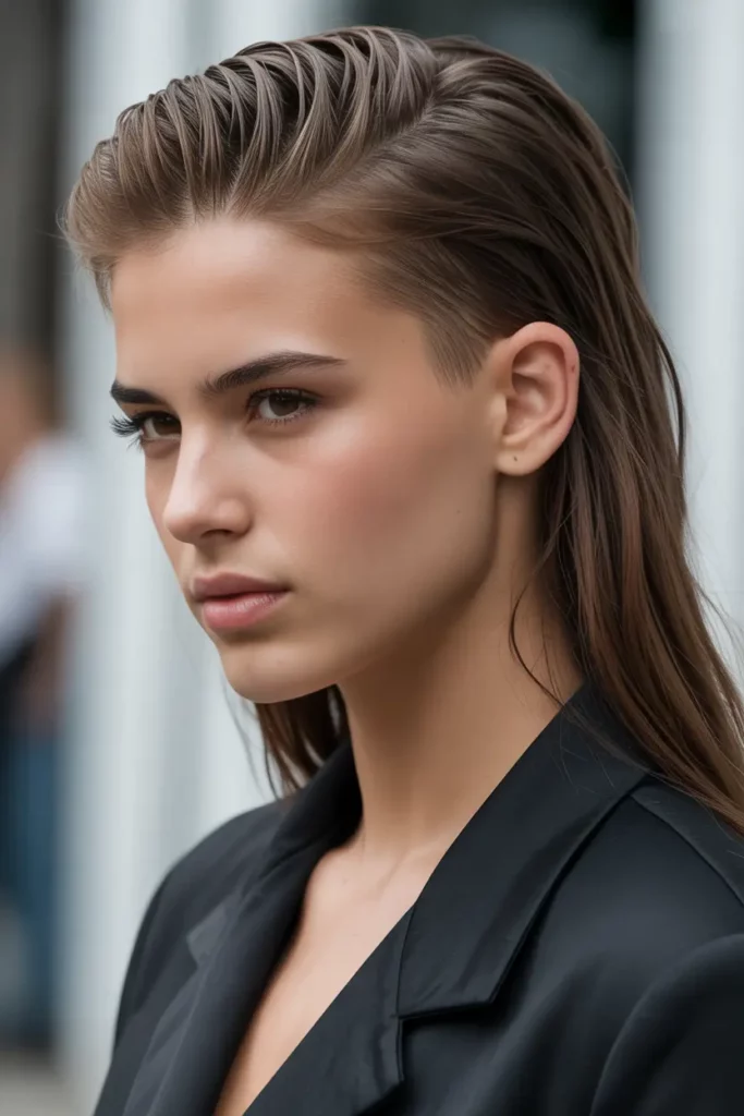 Slicked Back Long Hair with Side Shave