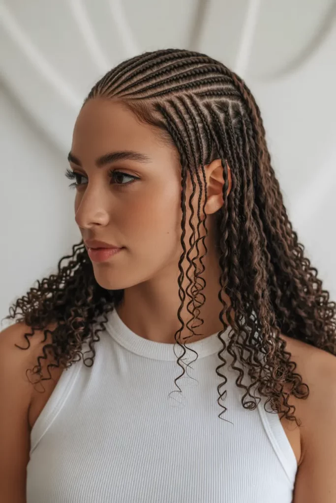 Small Swirl Cornrows With Curly Ends
