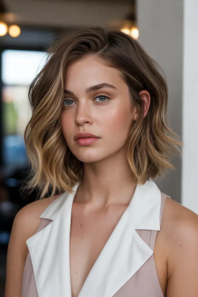 Soft Wavy Lob with Side Part