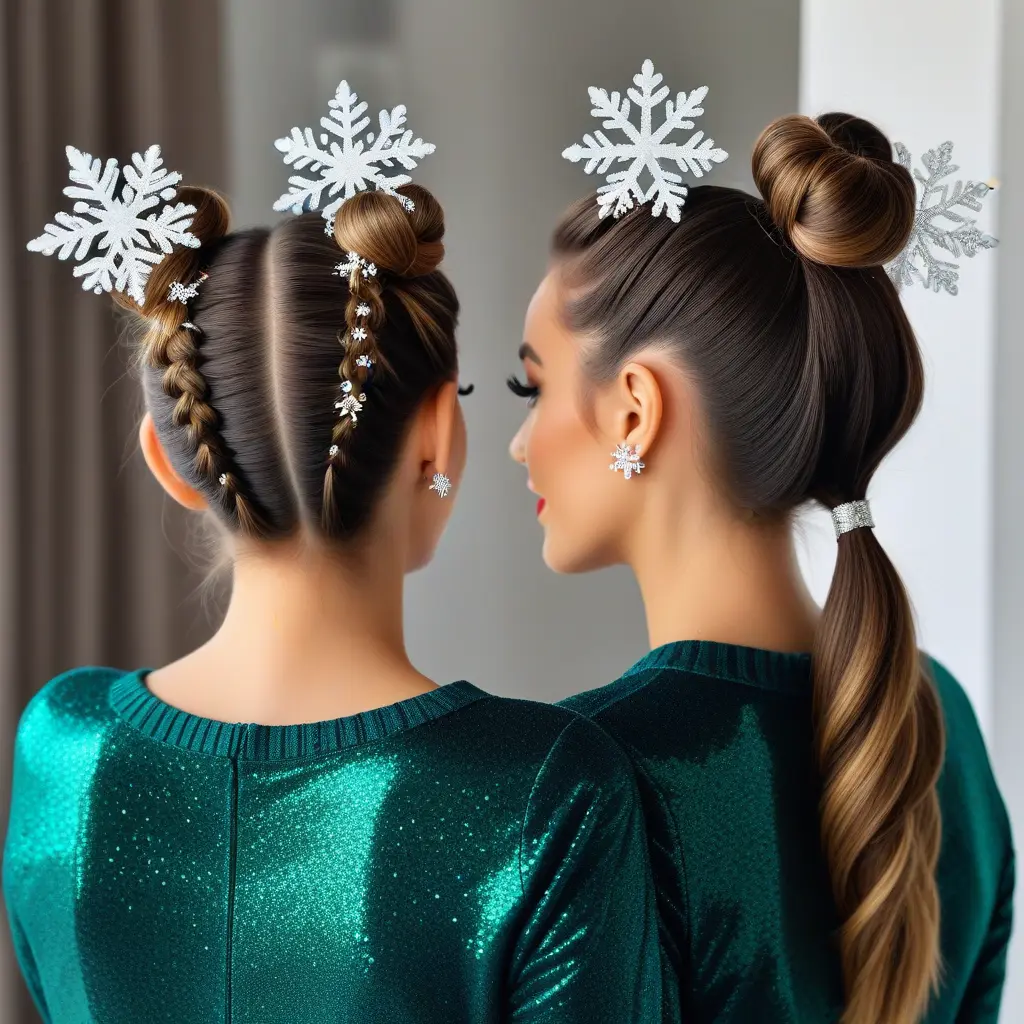 Space Buns with Snowflake Clips