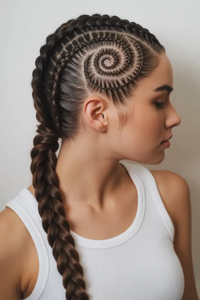 Swirl Cornrows Into a Fishtail Braid
