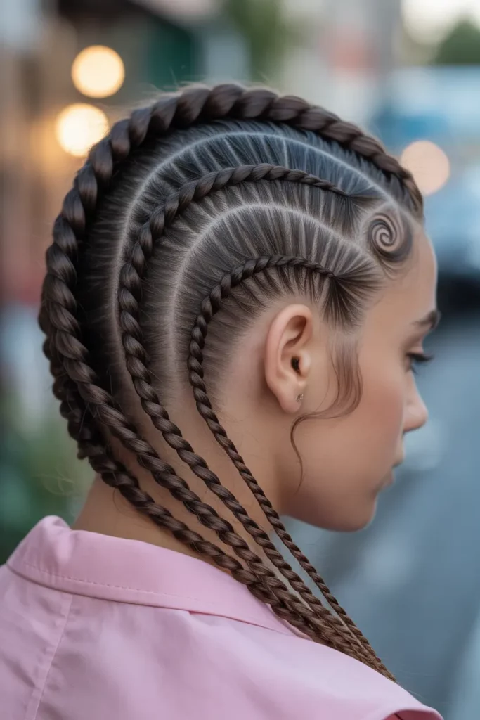Swirl Cornrows Into a Mohawk Braid