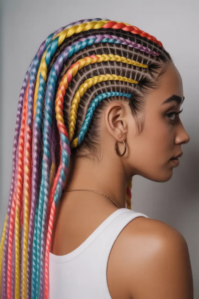 Swirl Cornrows With Color Accents
