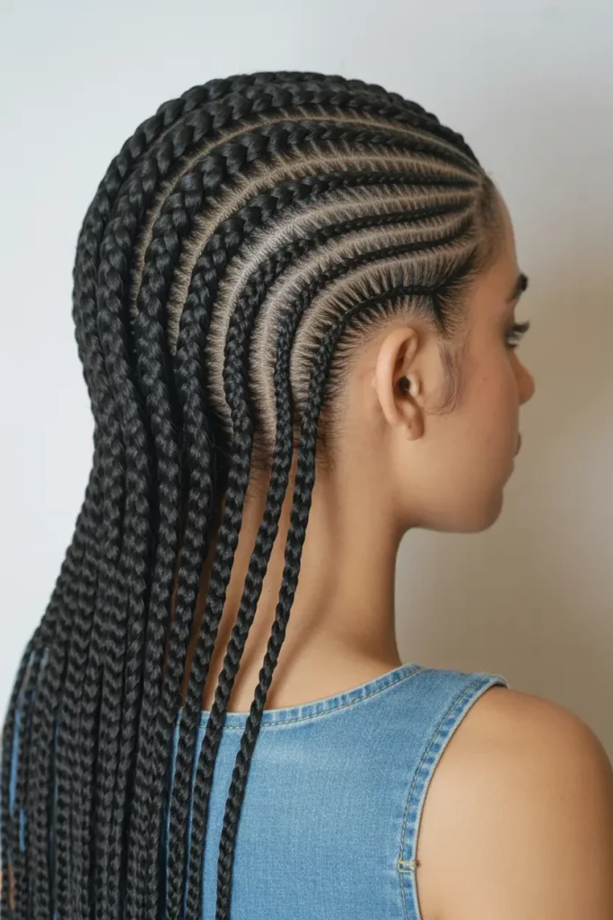 Swirl Cornrows With Feed In Braids 1