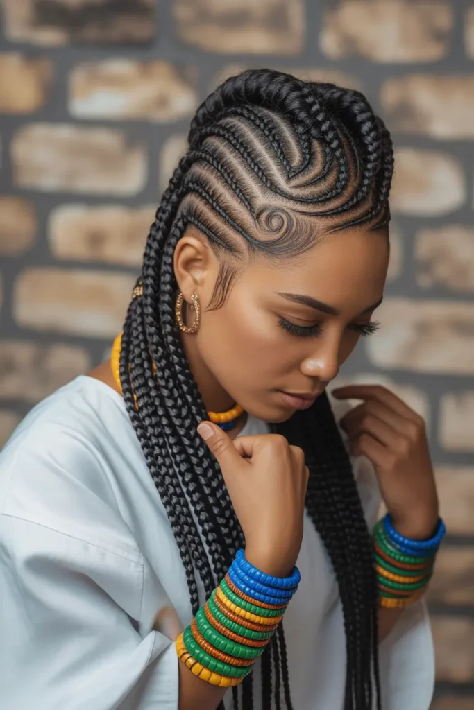 Swirl Cornrows With Fulani Braids