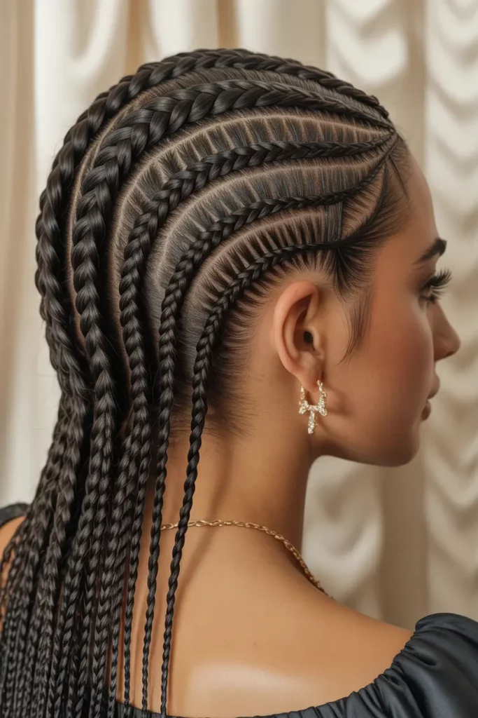 Swirl Cornrows With Goddess Braids