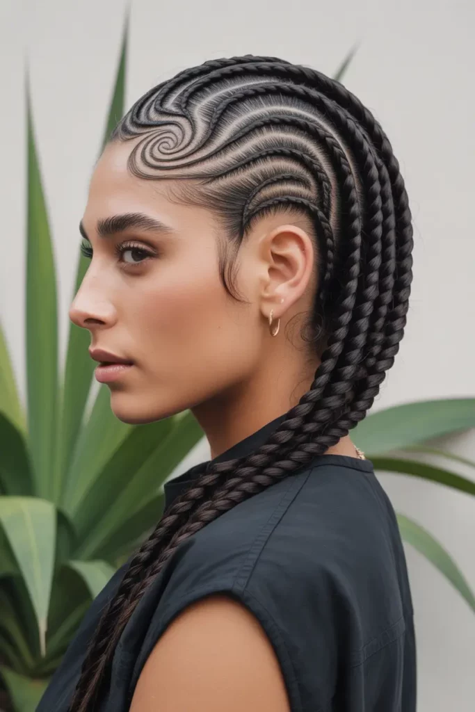 Swirl Cornrows With a Side Part