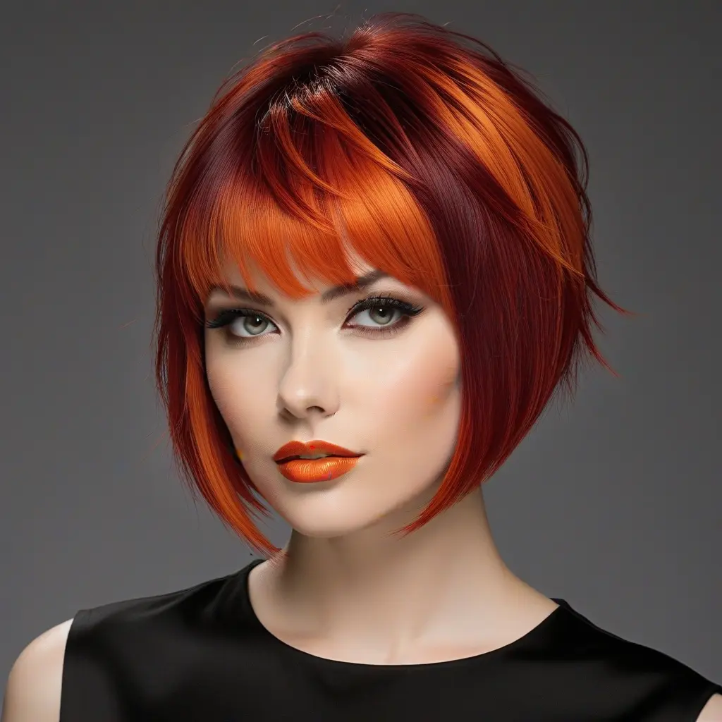 Tangerine Bangs on Deep Burgundy Wolf Cut Tangerine Bangs on Deep Burgundy Wolf Cut