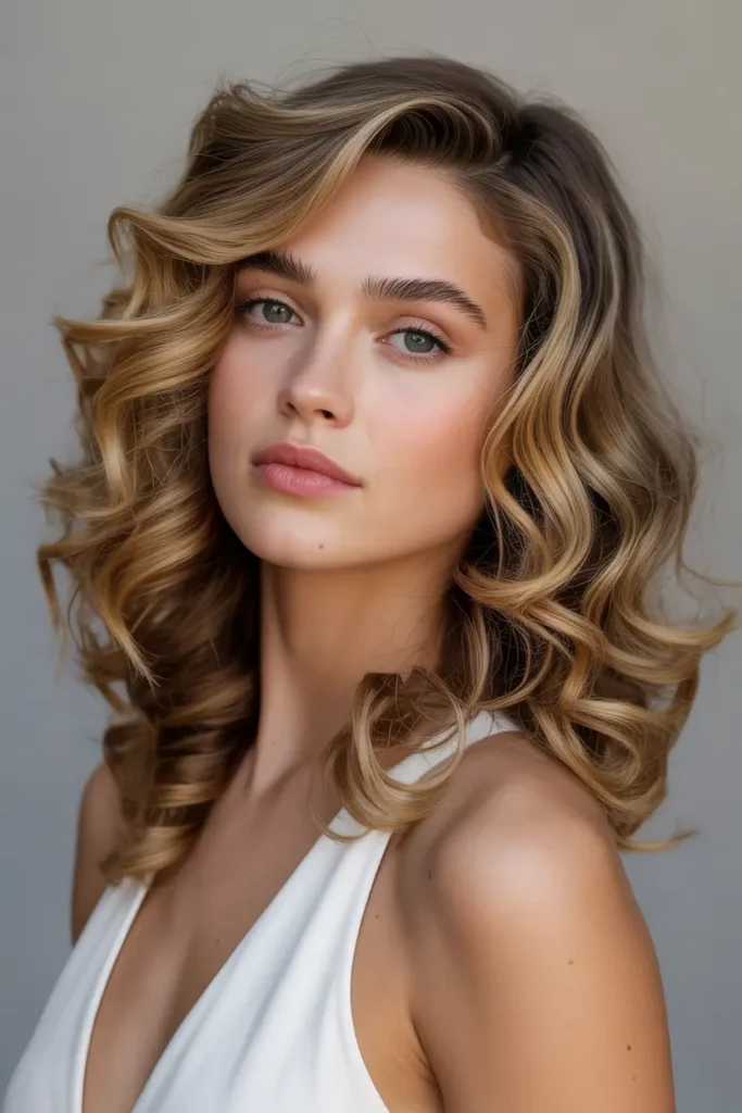 Voluminous Curls with Deep Side Part