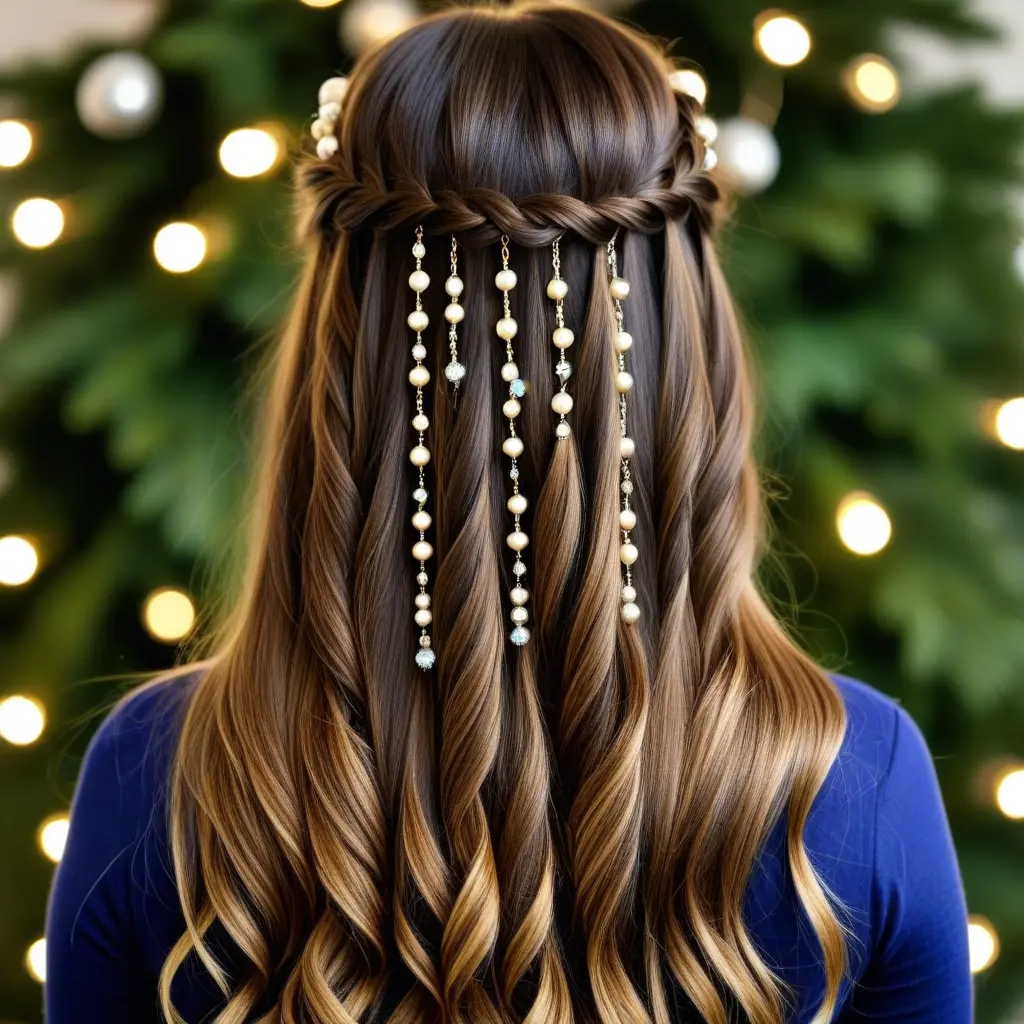 Waterfall Braid with Christmas Baubles