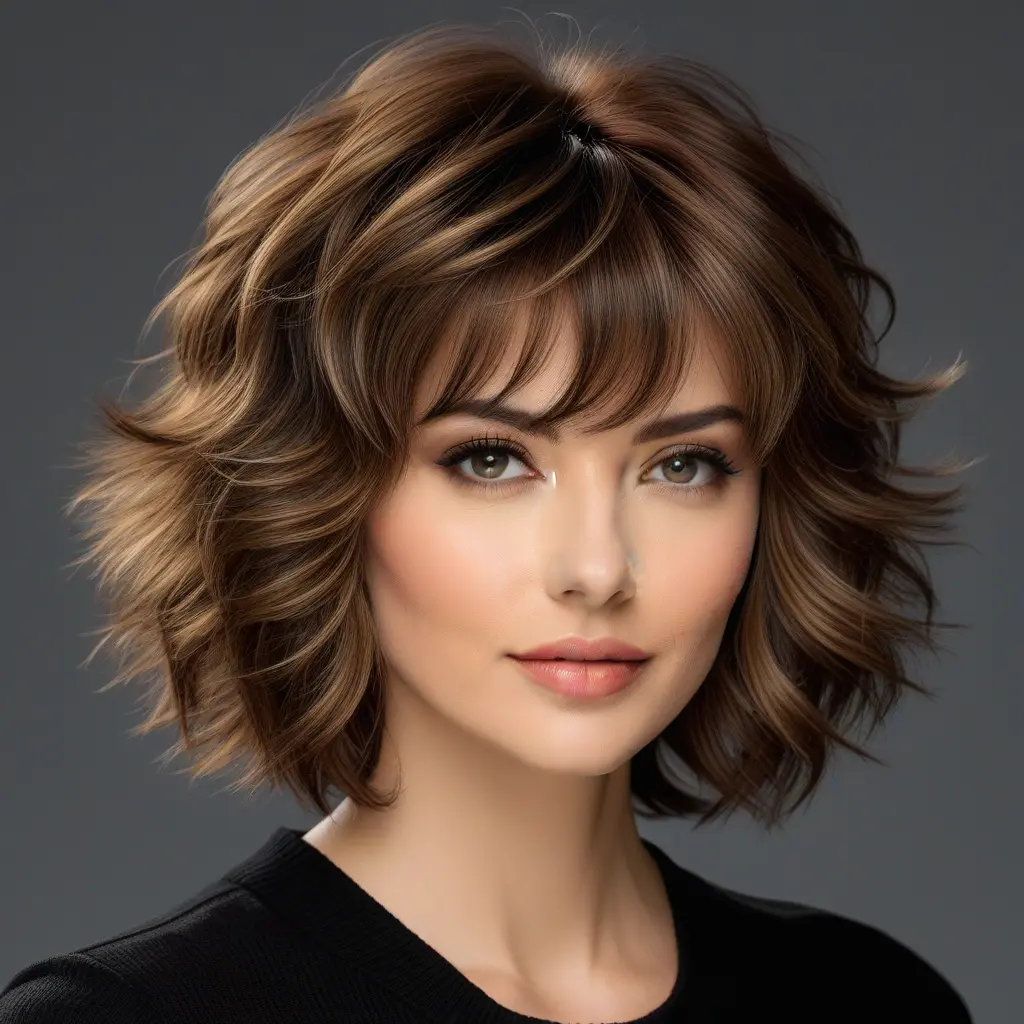 Wavy Short Wolf Cut With Sweeping Curtain Bangs