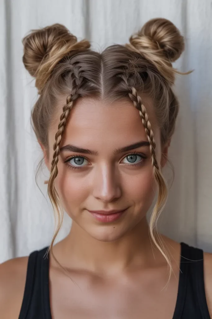 Baby Braids With Loose Space Buns