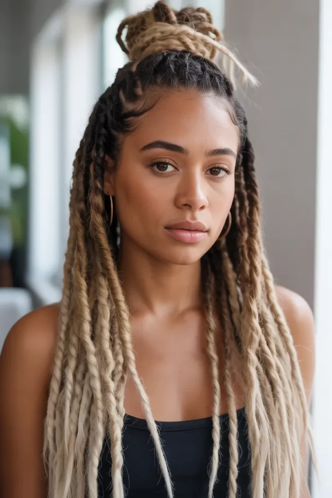 Blonde Ombre Locs in Half-Up Bun