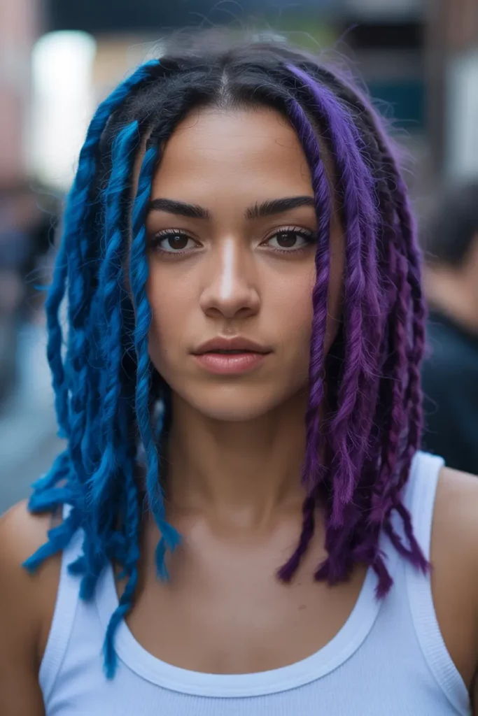 Blue and Purple Split Dyed Locs